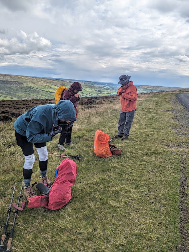 Putting on rain gear