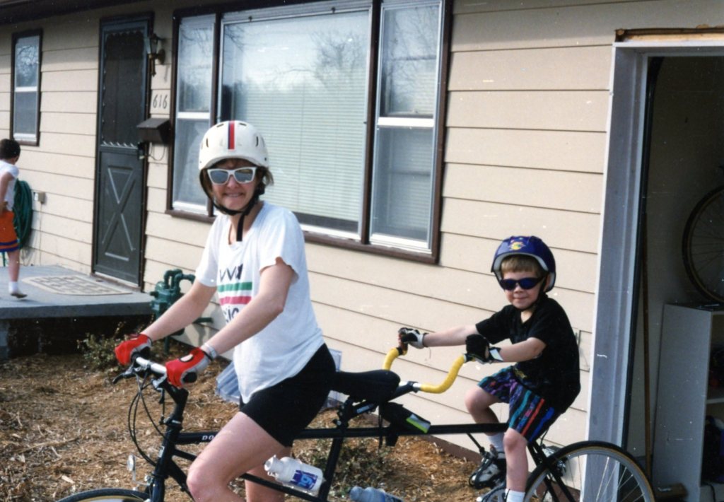 Mom and son on tandem