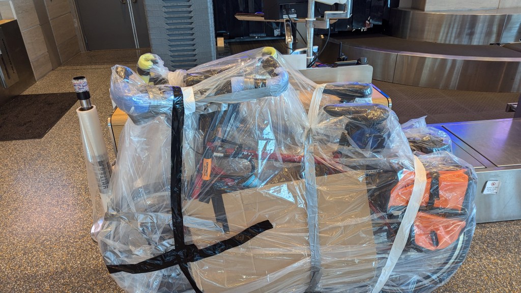 bikes wrapped in plastic