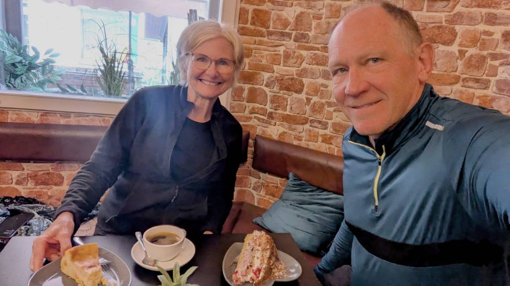 Two people having coffee