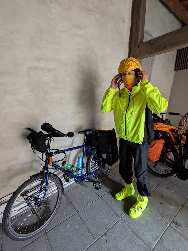 bicyclist with rain gear