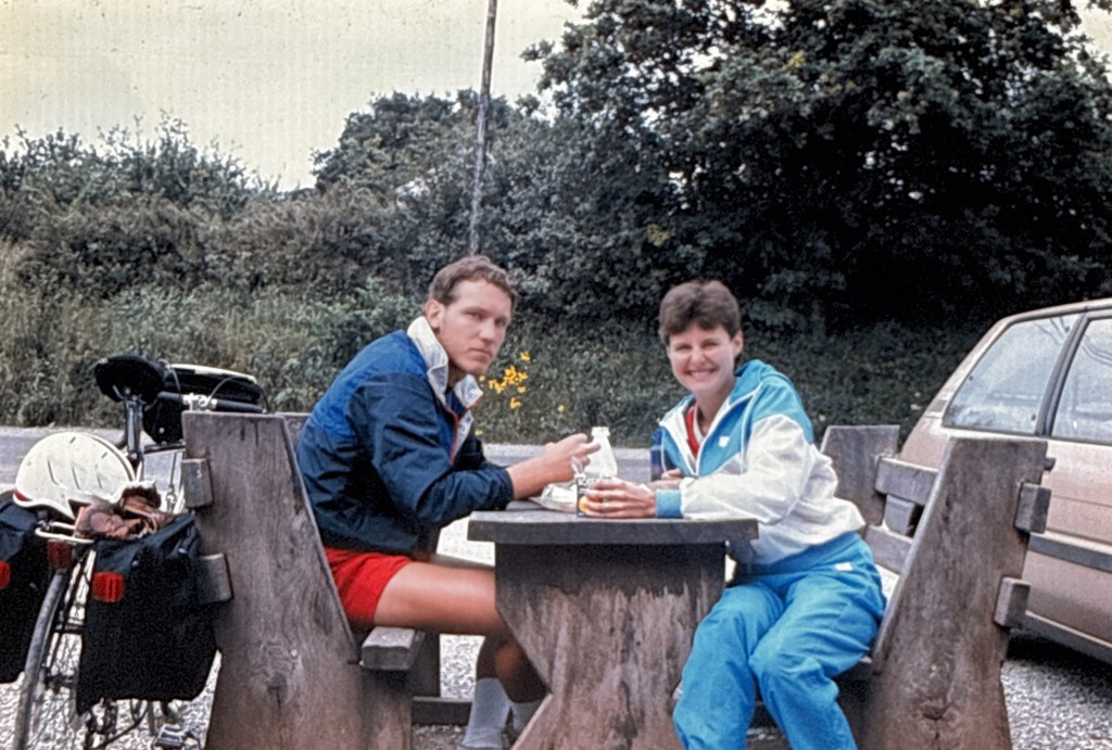 Eating at roadside table